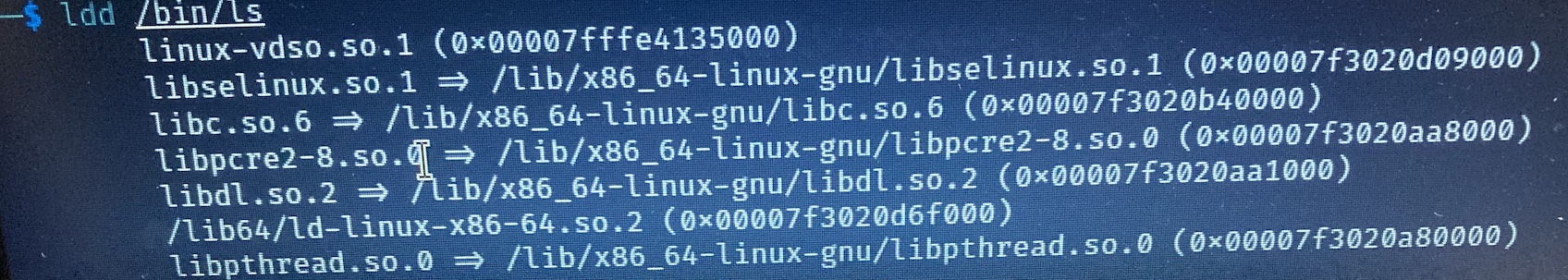 ldd /bin/lsコマンドの実行結果