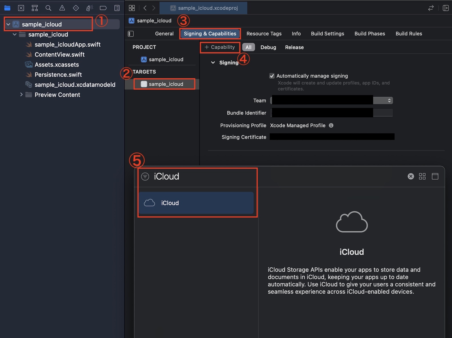 Signing & CapabilitiesにCloudKitを追加する1