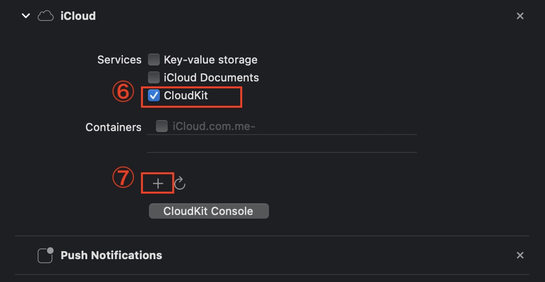 Signing & CapabilitiesにCloudKitを追加する2