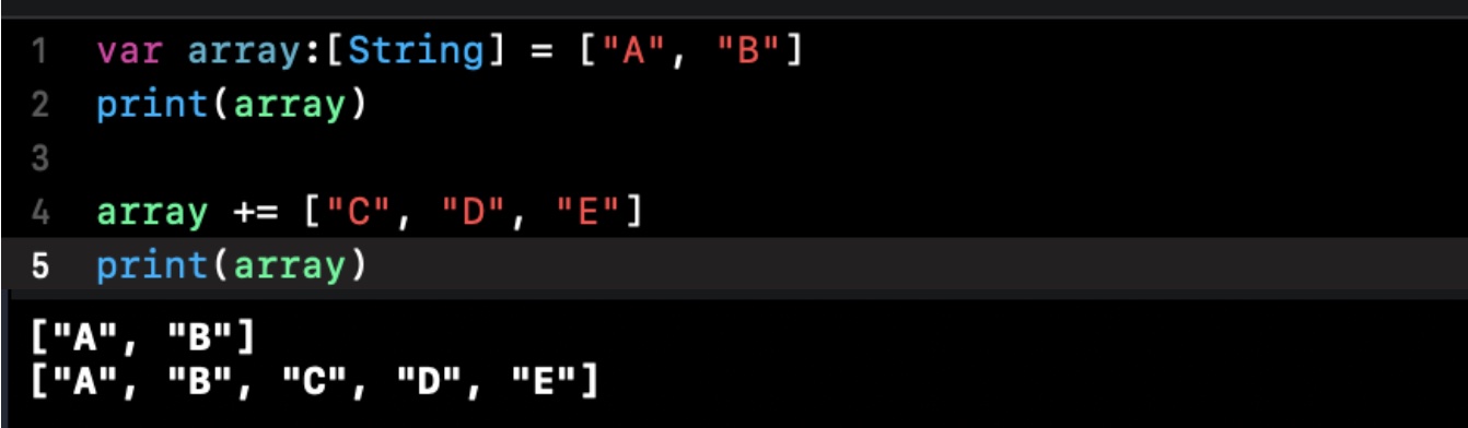 +=演算子を使用して配列を追加した実行結果