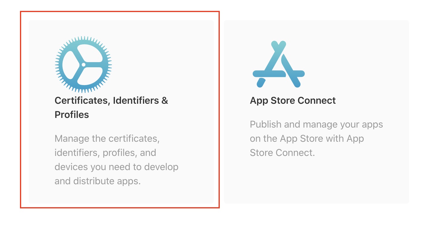 ACertificates, Identifiers & Profilesを選択