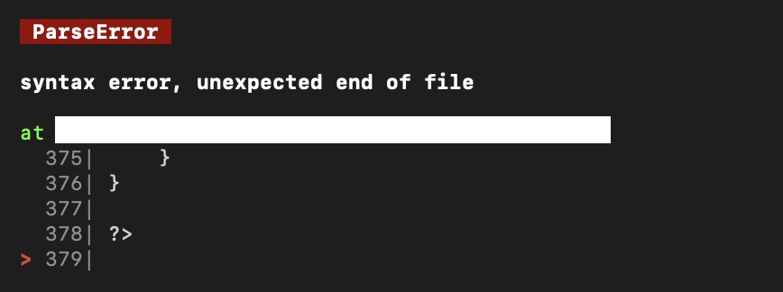 ParseError syntax error, unexpected end of fileの画像