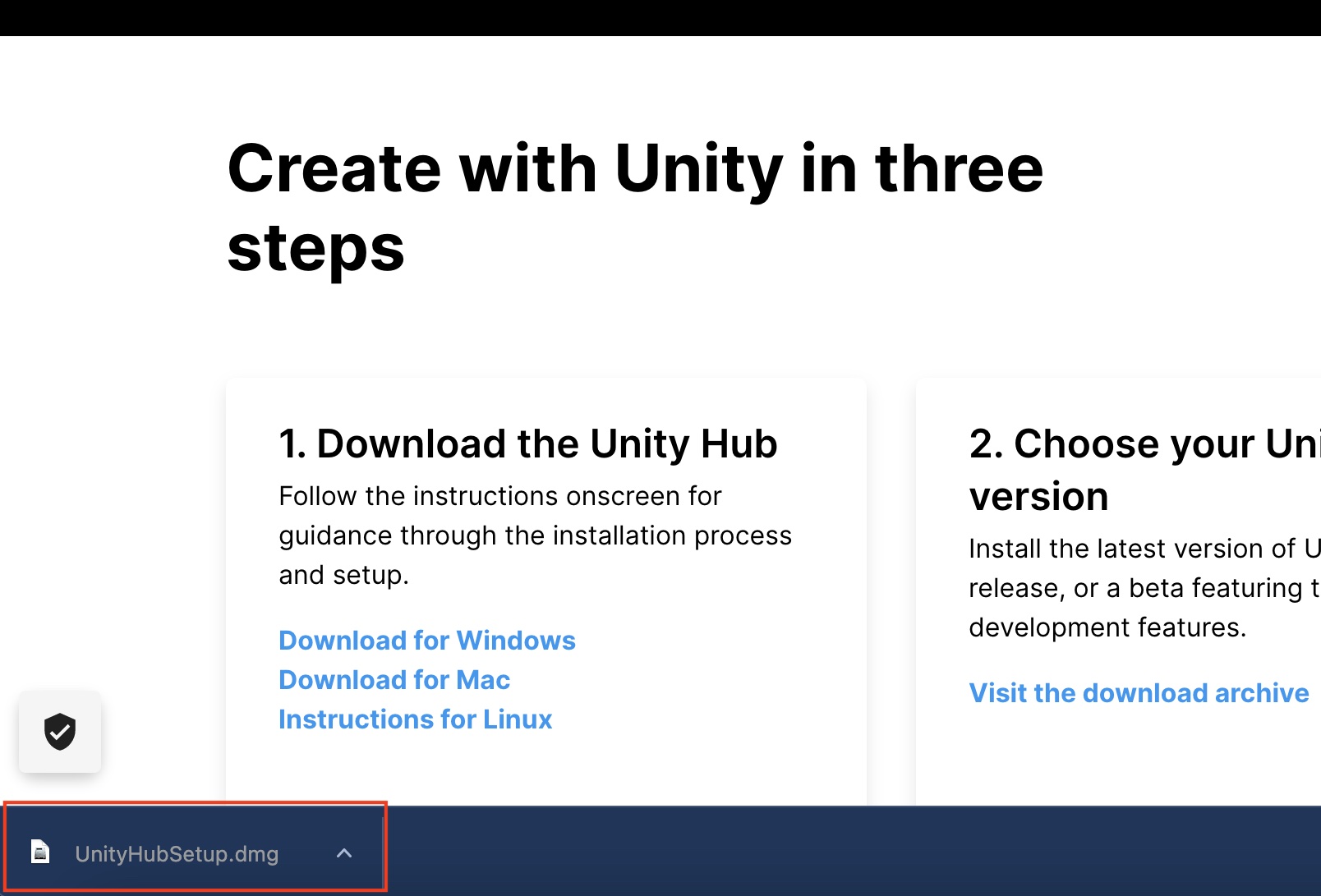 MacOS用のUnityインストーラーをダウンロード