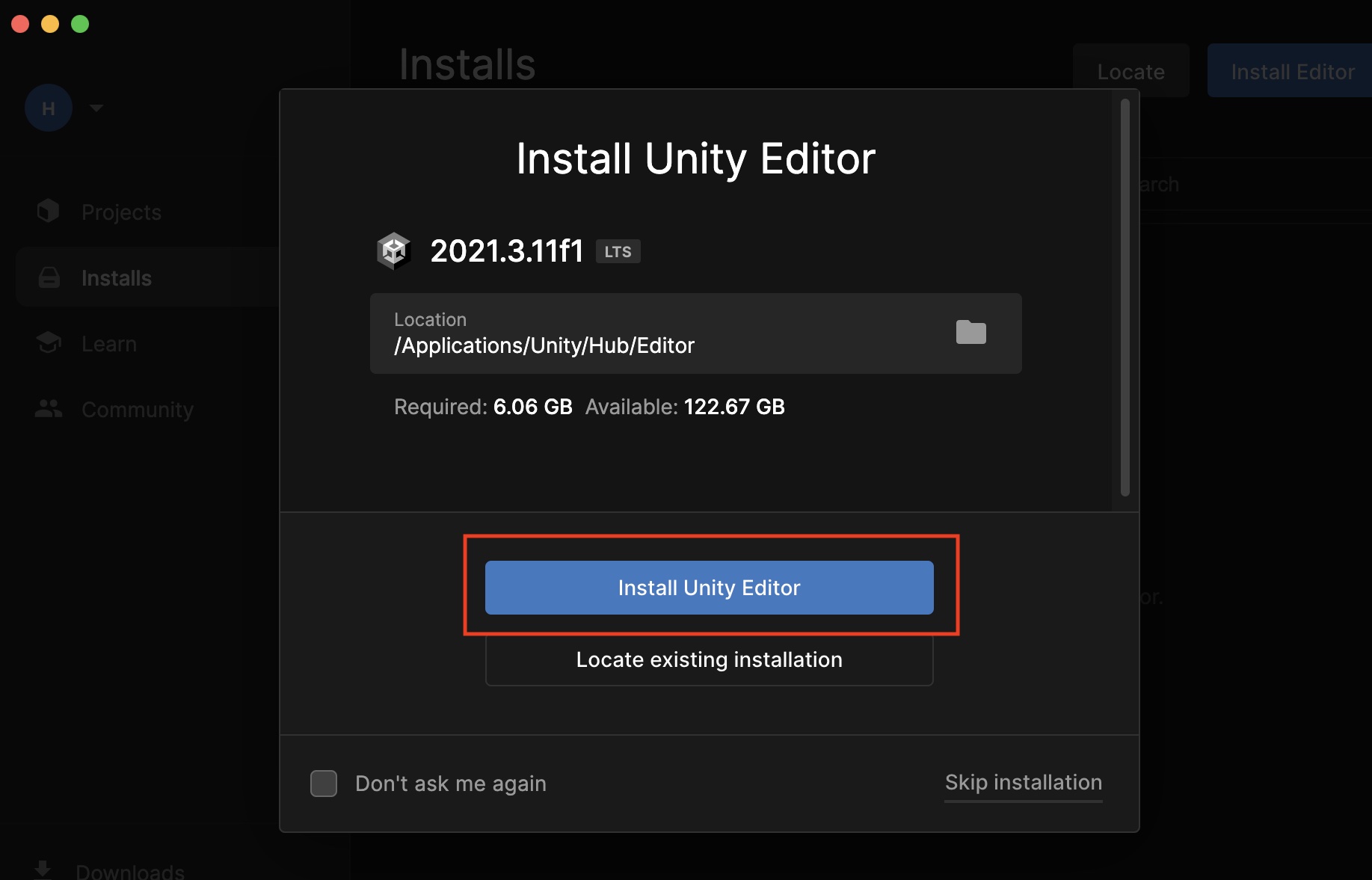 Unityをインストールする