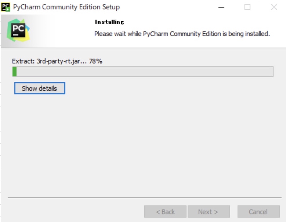 PyCharmのインストール中