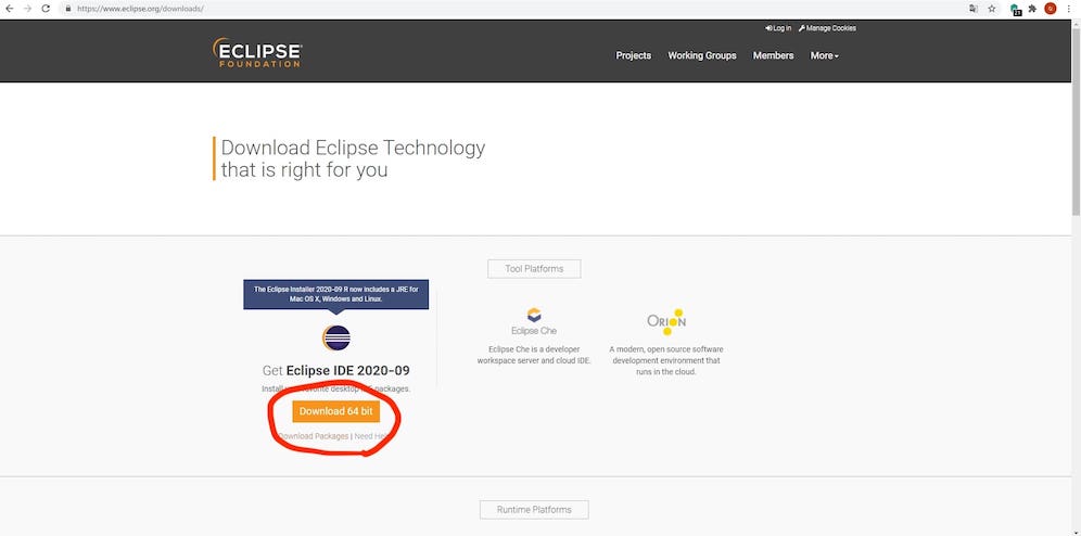Eclipseのダウンロードサイト