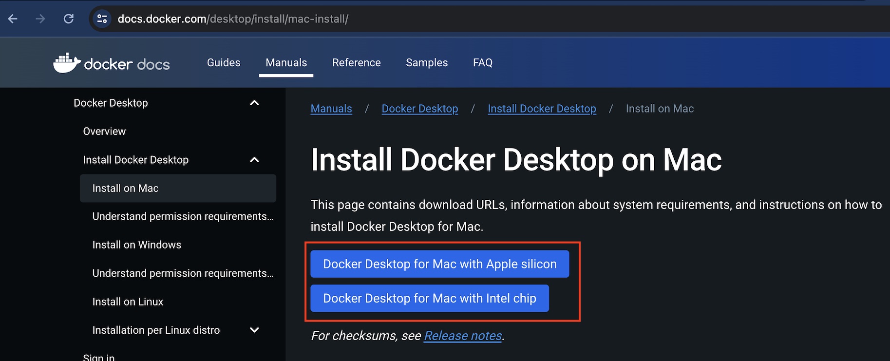 Docker Desktopのインストーラーダウンロード