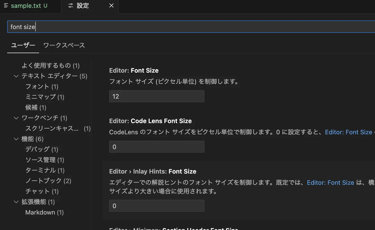 VSCodeの設定画面